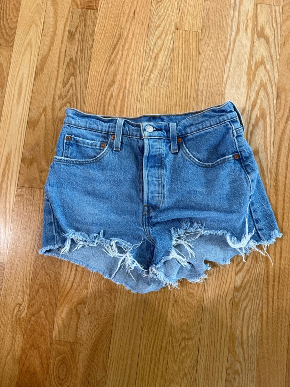 Levi's 501 mid wash Blue Distressed Denim Cutoff Shorts